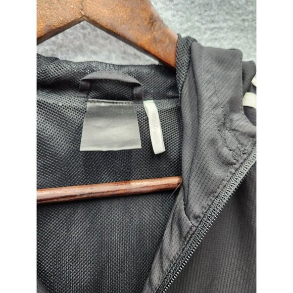 Adidas Mens Black Hooded Full-Zip Jacket With White Stripes Large - Picture 2 of 6